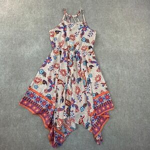 Scooter Brown Fit & Flare Dress Girls L-14 Multicolor Floral Handkerchief Hem